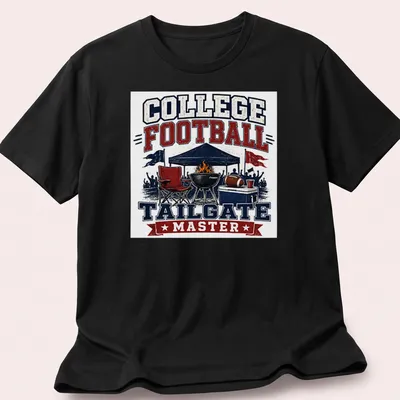 Vintage distressed tee with tailgate scene and text College Football Tailgate Master