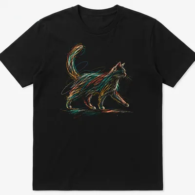 Playful colorful scribble design of a cat in orange, blue, green, and yellow