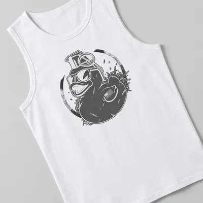 Vintage distressed T-shirt featuring a duck with sunglasses and a grenade — printed on a tank top