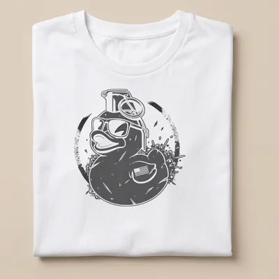 Vintage distressed T-shirt featuring a duck with sunglasses and a grenade