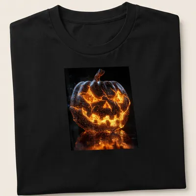 3D wireframe design of a glowing pumpkin in orange, black, and gray