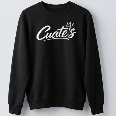 White script font reading 'Cuate's' on a barbershop themed — printed on a unisex sweatshirt