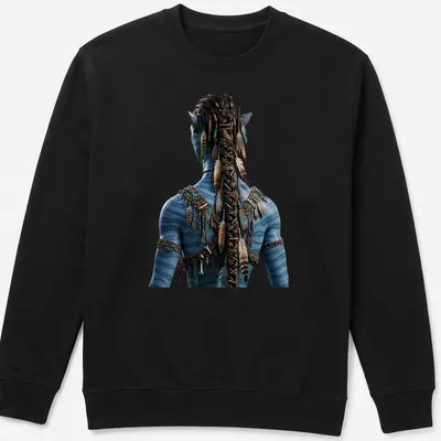Realistic print of a blue-skinned character with feathers, inspired by Avatar — printed on a unisex sweatshirt
