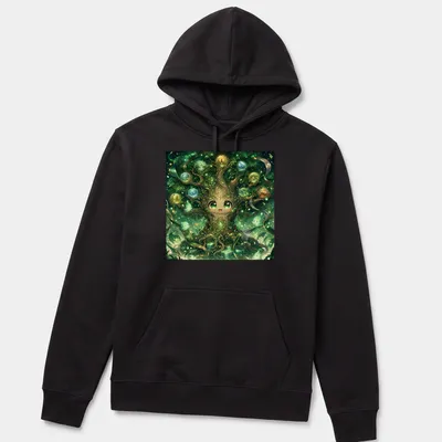 Kawaii design featuring a cute Yggdrasil tree character with playful colors — printed on a unisex hoodie