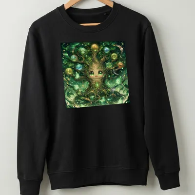 Kawaii design featuring a cute Yggdrasil tree character with playful colors — printed on a unisex sweatshirt