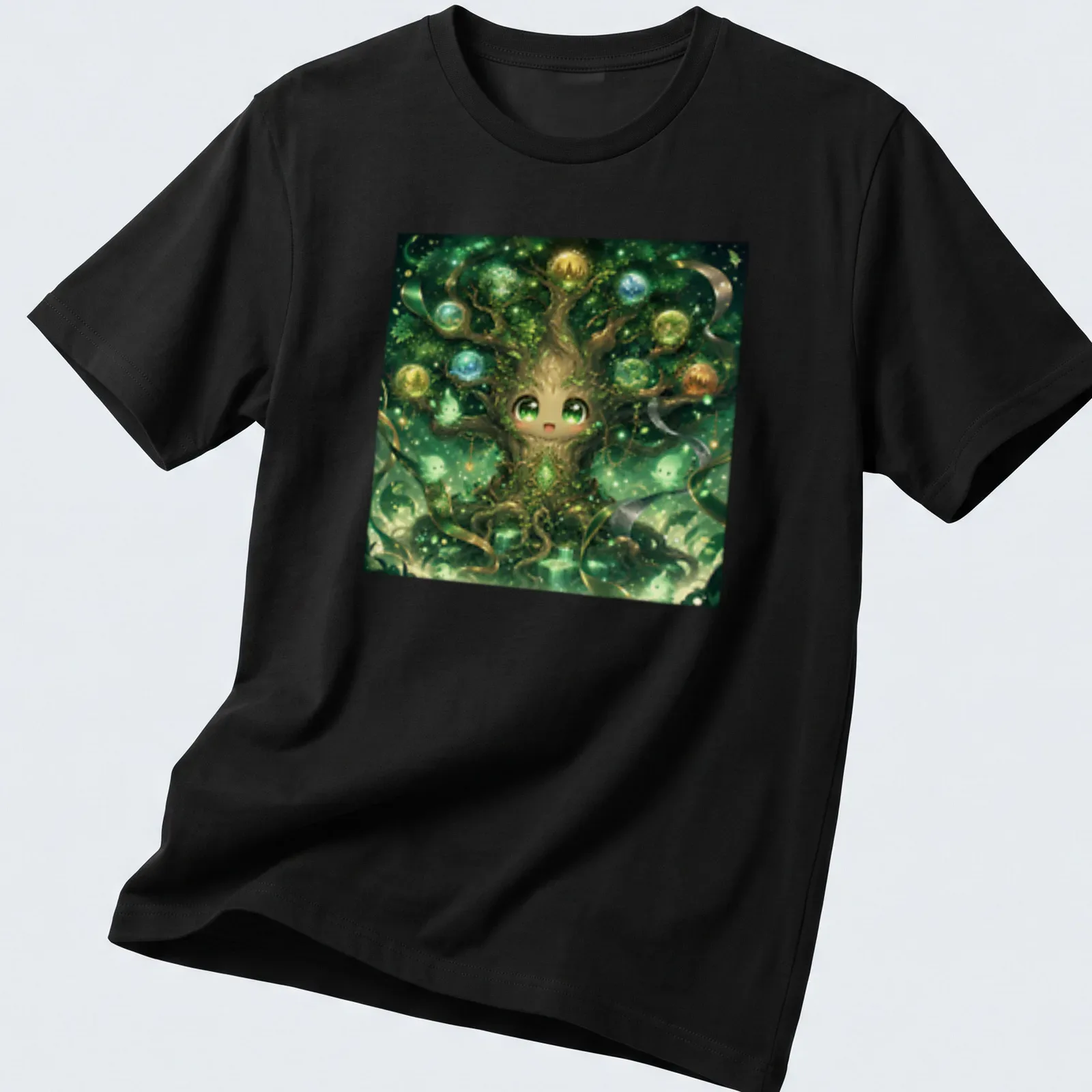 Kawaii design featuring a cute Yggdrasil tree character with playful colors — printed on a unisex t-shirt