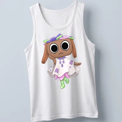 Kawaii styled Dandy Bassie Halloween character t-shirt in playful colors — printed on a tank top