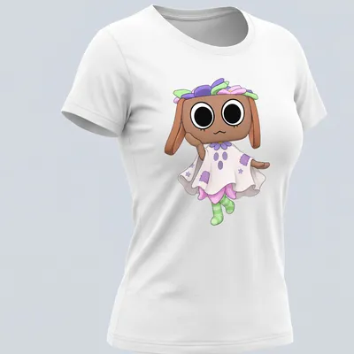 Kawaii styled Dandy Bassie Halloween character t-shirt in playful colors — printed on a women's shirt