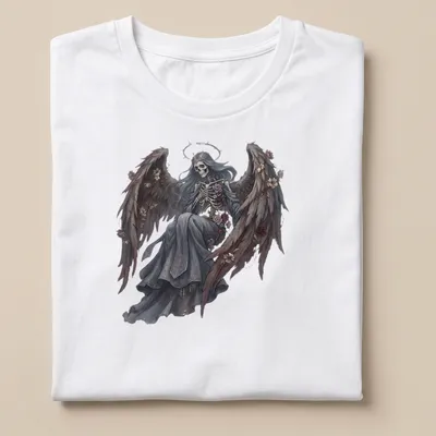 Skeleton angel with feathered wings in fantasy art style with roses