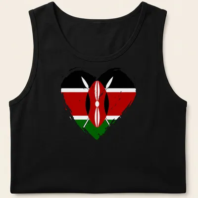 Distressed T-shirt featuring the Kenya flag in a heart shape — printed on a tank top