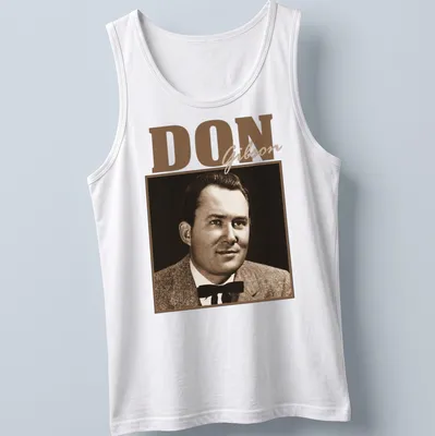 Vintage-style t-shirt featuring a portrait of Don Gibson in classic colors. — printed on a tank top