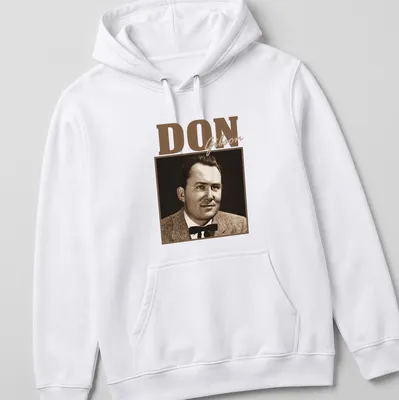 Vintage-style t-shirt featuring a portrait of Don Gibson in classic colors. — printed on a unisex hoodie