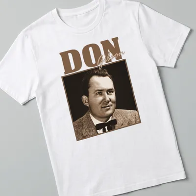 Vintage-style t-shirt featuring a portrait of Don Gibson in classic colors.