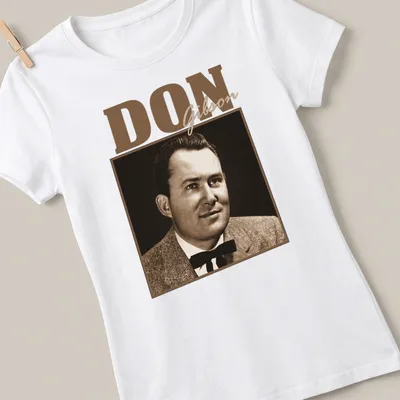 Vintage-style t-shirt featuring a portrait of Don Gibson in classic colors. — printed on a women's shirt