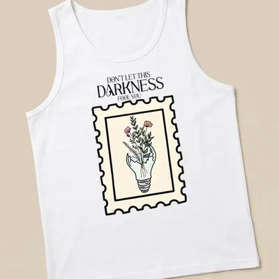 Illustrative design of a light bulb with flowers and text in pastel colors — printed on a tank top