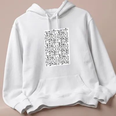 Doodle style sports icons pattern in black and white on — printed on a unisex hoodie