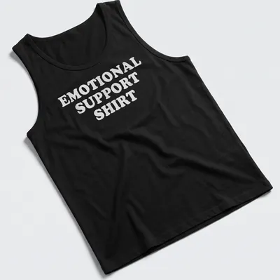 Bold text reading Emotional Support Shirt on a white — printed on a tank top