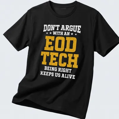 Bold distressed EOD TECH graphic T-shirt in yellow and white