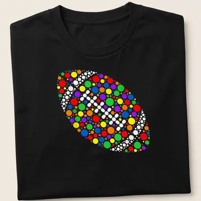 Colorful abstract football design composed of dots in various colors