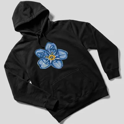 Watercolor forget-me-not flower in soft blue, yellow, and green tones — printed on a unisex hoodie
