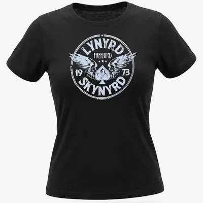 Vintage distressed Lynyrd Skynyrd logo t-shirt with wings and 1973 text — printed on a women's shirt