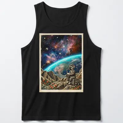 French Bulldog saxophonist in cosmic colors playing the saxophone. — printed on a tank top