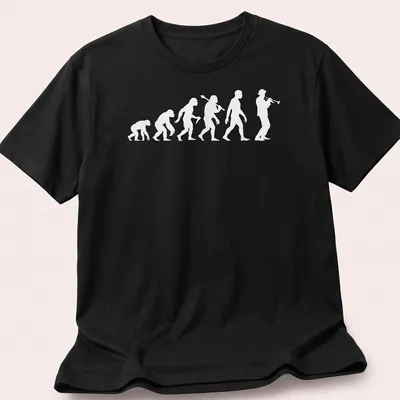 Minimalist illustration of the evolution of a trumpeter on white fabric
