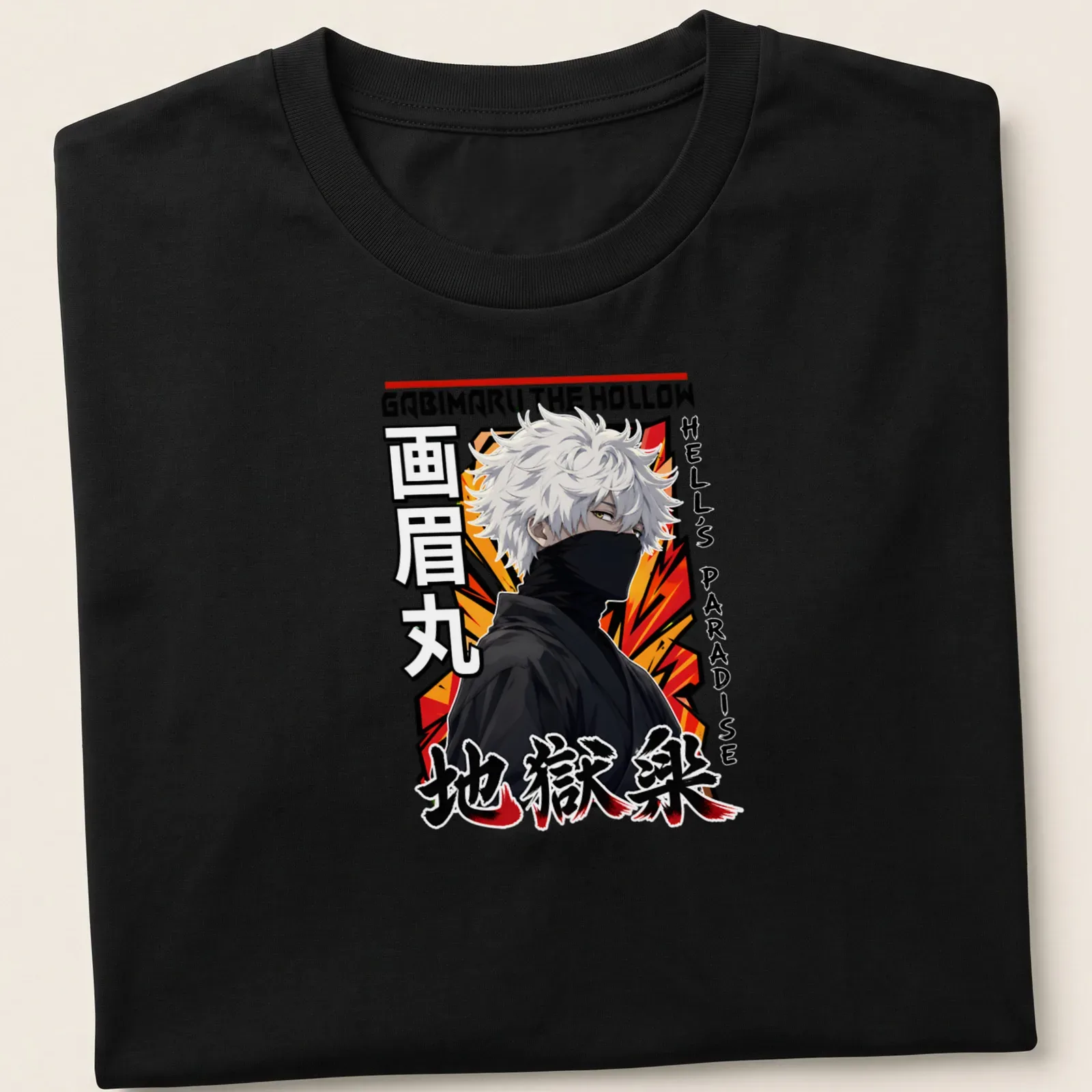 Anime style Gabimaru character from Hell's Paradise in vibrant colors — printed on a unisex t-shirt