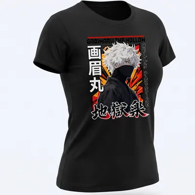 Anime style Gabimaru character from Hell's Paradise in vibrant colors — printed on a women's shirt