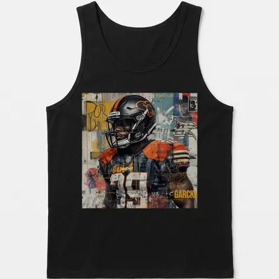 Graffiti art of a football player with 'GarcKn 39' in bold colors — printed on a tank top