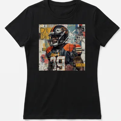 Graffiti art of a football player with 'GarcKn 39' in bold colors — printed on a women's shirt