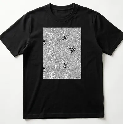 Intricate black and white line art decorative pattern t-shirt