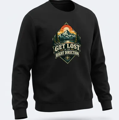 Retro hiking t-shirt with mountain landscape and inspirational text — printed on a unisex sweatshirt
