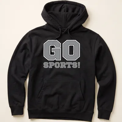 Bold graphic tee with the text 'GO SPORTS!' in energetic typography — printed on a unisex hoodie