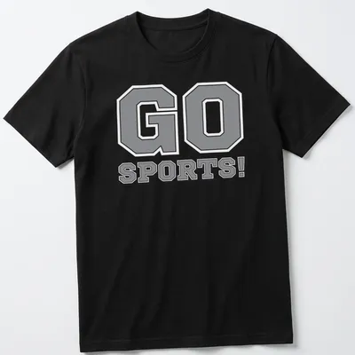 Bold graphic tee with the text 'GO SPORTS!' in energetic typography