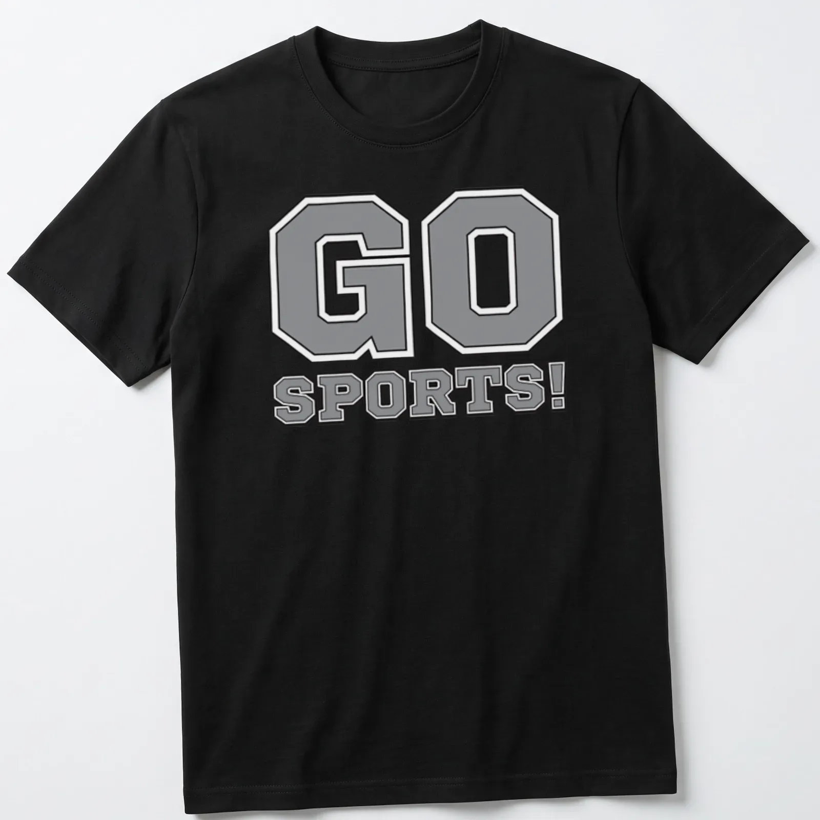 Bold graphic tee with the text 'GO SPORTS!' in energetic typography — printed on a unisex t-shirt