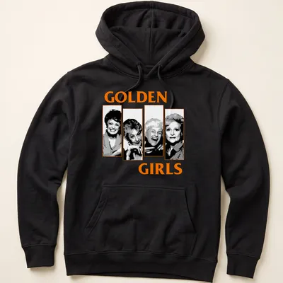 Vintage illustration of four characters from Golden Girls on a — printed on a unisex hoodie