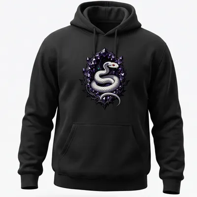 Gothic style print of a white snake with purple, black, and red accents. — printed on a unisex hoodie
