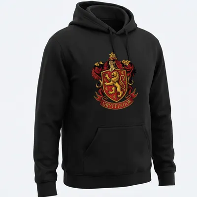 Gryffindor Crest T-shirt featuring a lion emblem in red, gold, and black — printed on a unisex hoodie