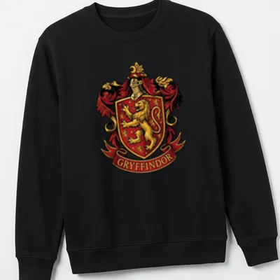 Gryffindor Crest T-shirt featuring a lion emblem in red, gold, and black — printed on a unisex sweatshirt