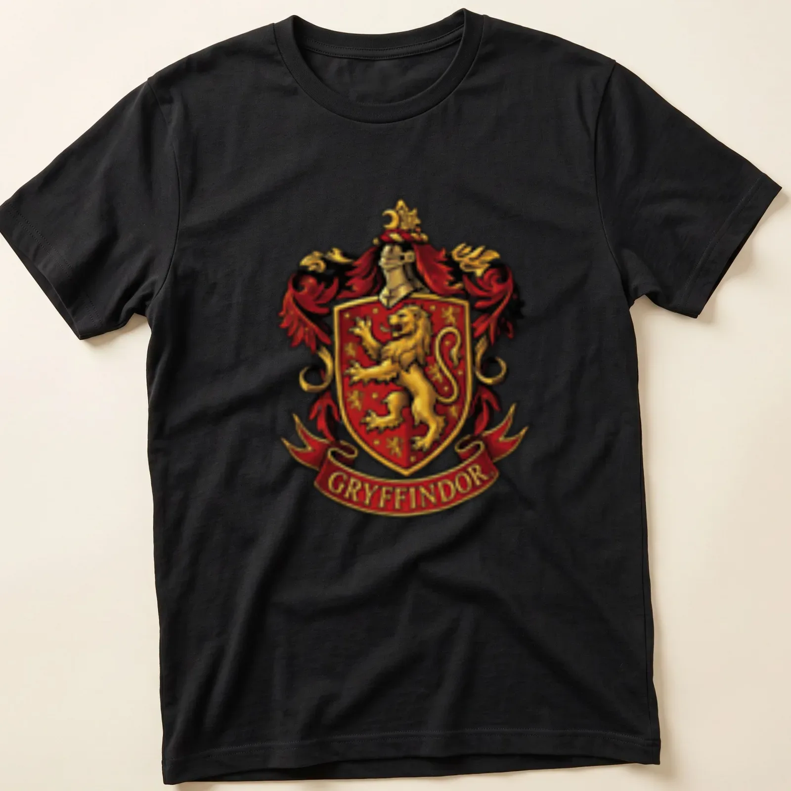 Gryffindor Crest T-shirt featuring a lion emblem in red, gold, and black — printed on a unisex t-shirt