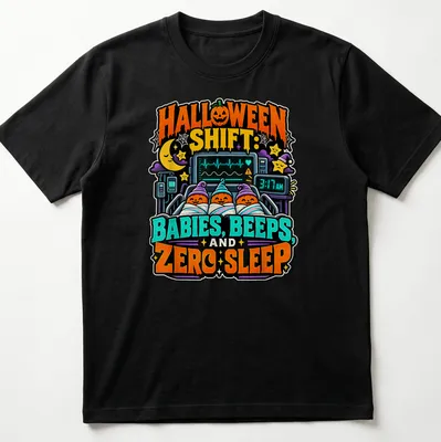 Colorful cartoon design of pumpkin-headed babies in blankets with humorous text