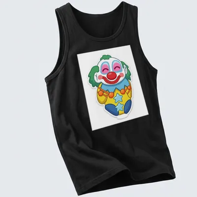 Cute cartoon clown character in bright colors on a — printed on a tank top