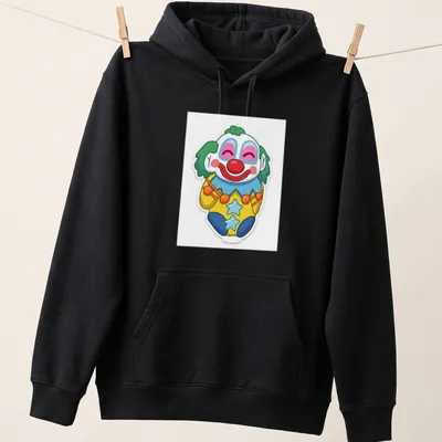 Cute cartoon clown character in bright colors on a — printed on a unisex hoodie