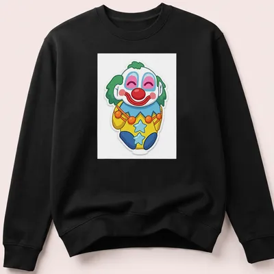 Cute cartoon clown character in bright colors on a — printed on a unisex sweatshirt