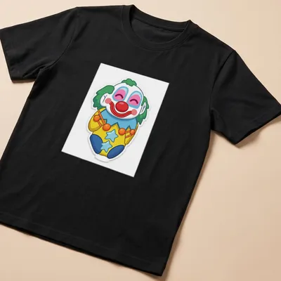 Cute cartoon clown character in bright colors on a T-shirt