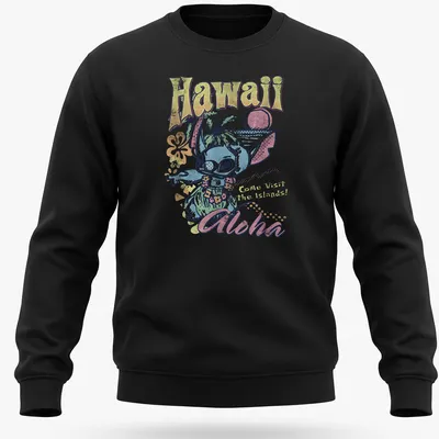 Vintage tropical shirt featuring an alien in holiday attire and vibrant colors — printed on a unisex sweatshirt