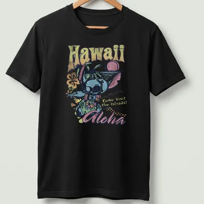 Vintage tropical shirt featuring an alien in holiday attire and vibrant colors