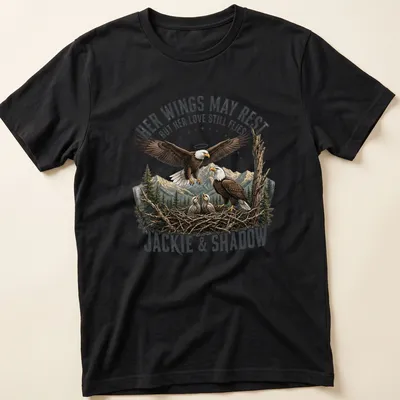 Illustration of a bald eagle family with a sentimental message about love.