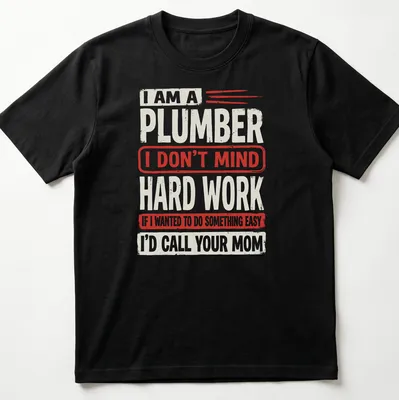Bold vintage design featuring plumber humor in red and cream text
